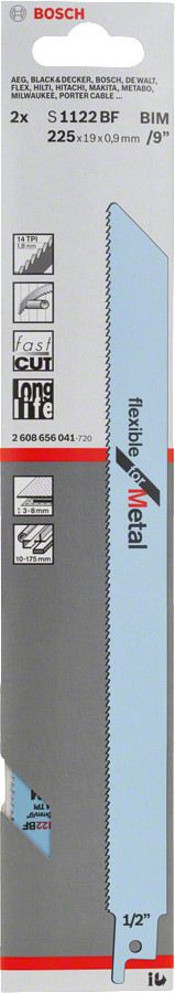 2 zobenzāģa asmeņi S 1122 BF, Zobenzāģiem ZOBENZĀĢA ASMENS S 1122 BF FLEXIBLE FOR METAL, 2608656041, BOSCH