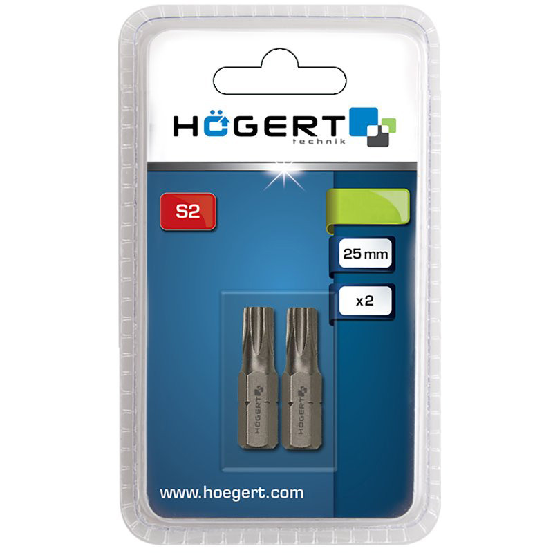 Бита-отвертка TORX 25, 25мм, S2, 2 шт., в блистере, HT1S364 HOGERT