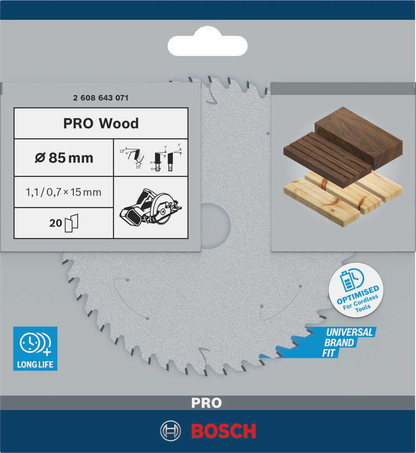 Ripzāģa disks 85x15x1.1/0.7mm, Rokas ripzāģiem PRO WOOD RIPZĀĢA ASMENS, 2608643071, BOSCH