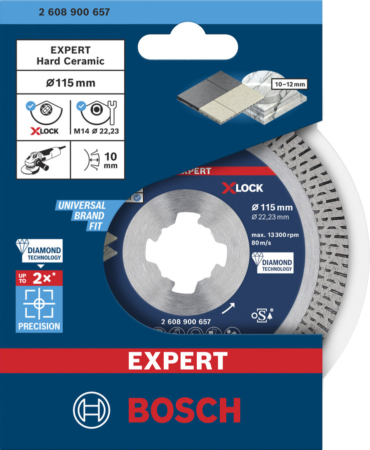 X-LOCK dimanta disks Hard Ceramic 115x22,23, Mazām leņķa slīpmašīnām EXPERT HARD CERAMIC DIMANTA GRIEZĒJDISKS, 2608900657, BOSCH