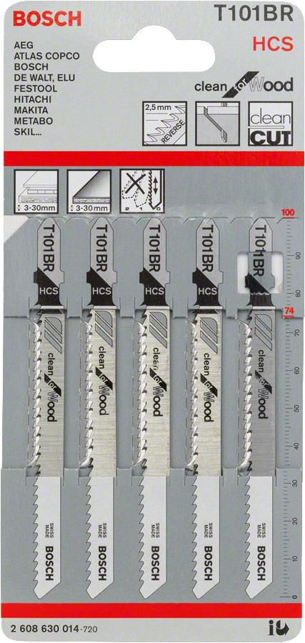 5 figūrzāģa asmeņi T 101 BR, Figūrzāģiem FIGŪRZĀĢA ASMENS T 101 BR CLEAN FOR WOOD, 2608630014, BOSCH