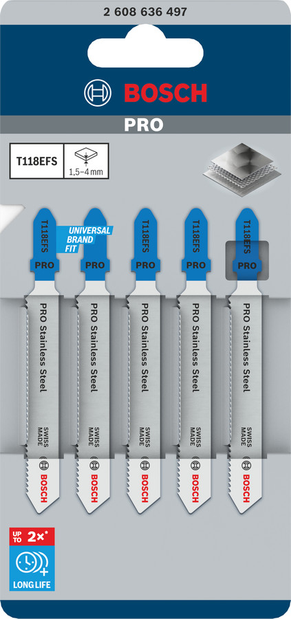 5 figūrzāģa asmeņi T 118 EFS Basic for Inox, Figūrzāģiem PRO STAINLESS STEEL T118EFS FIGŪRZĀĢA ASMENS, 2608636497, BOSCH