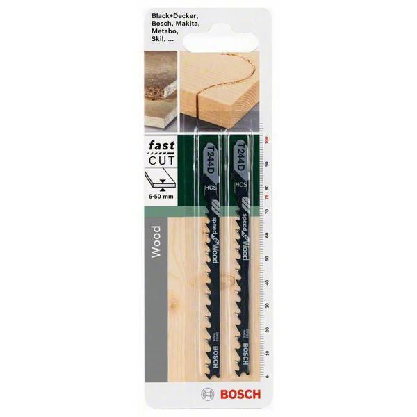 2 figūrzāģa asmeņi  HCS T 244 D. 74 mm, HCS JIGSAW BLADE, T 244 D "SPEED FOR WOOD", 2609256719 BOSCH