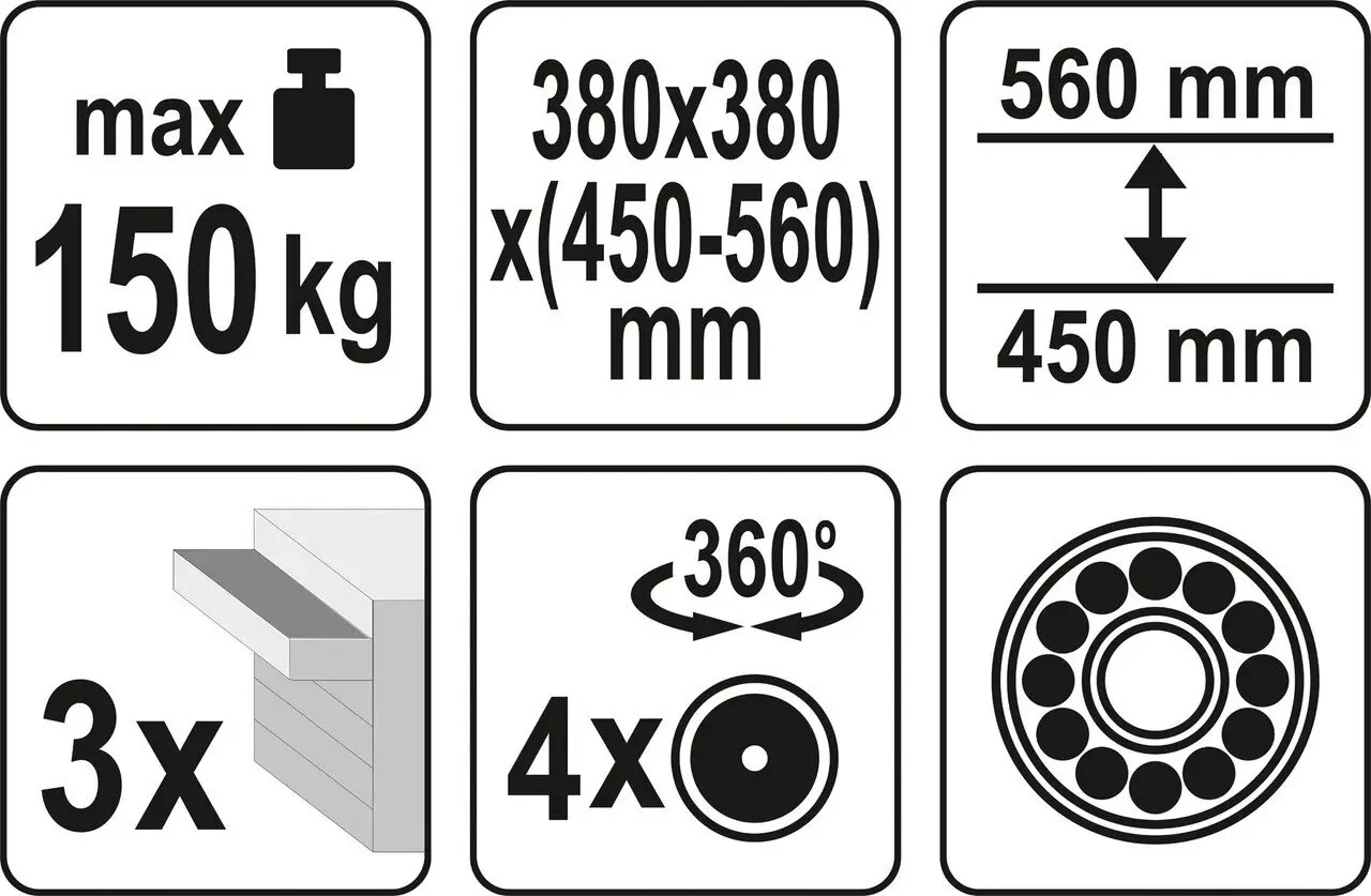 Кресло сервисное на колесах 380х380х450-560мм YT-08795 YATO