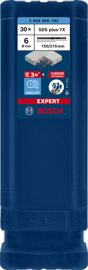 Triecienurbis SDS plus-7X 6x150x215mm, 30 gab., Perforatora urbjiem EXPERT SDS PLUS-7X TRIECIENURBIS PERFORATORIEM, 2608900182, BOSCH