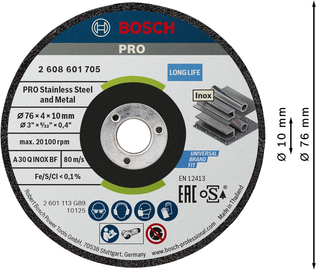 Slīpēšanas disks 76 x 4 x 10 mm, 2 gab, Mazām leņķa slīpmašīnām PRO STAINLESS STEEL AND METAL SLĪPRIPA, 2608601705, BOSCH