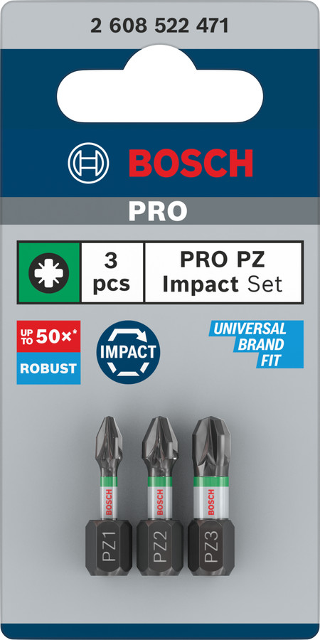 PRO Impact PZ skrūvgriežu uzgaļi, izturīgi un augsta griezes momenta, 2608522471 BOSCH