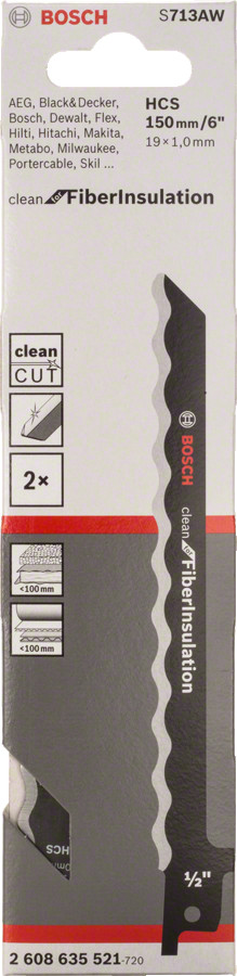 Zobenzāģiem ZOBENZĀĢA ASMENS S 713 AW CLEAN FOR FIBRE INSULATION, 2608635521 BOSCH