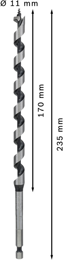 Spirālveida urbis kokam 11,0x235,0 mm,1 gab., Urbjmašīnām/skrūvgriežiem, triecienurbjmašīnām/triecienskrūvgriežiem PRO WOOD SPIRĀLURBIS, 2608597625, BOSCH