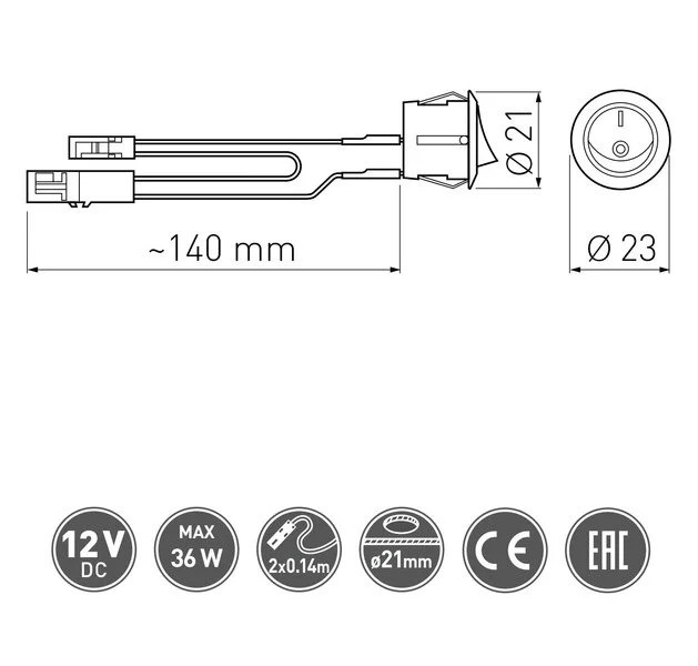 Slēdzis, melns, 12V, 3A; AE-WLC01-20 GTV