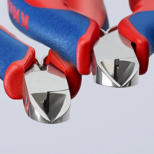 ELECTRONICS DIAGONAL CUTTER HEAD MIRROR POLISHED, HANDLES WITH MULTI-COMPONENT GRIPS, ROUND HEAD, WITH SMALL BEVEL, 7702115SB KNIPEX