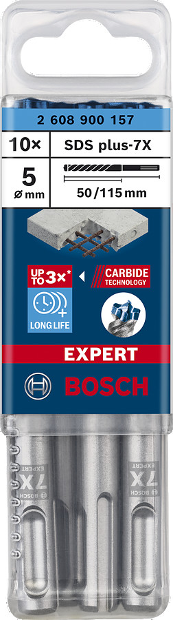 Triecienurbis SDS plus-7X 5x50x115mm, 10 gab., Perforatora urbjiem EXPERT SDS PLUS-7X TRIECIENURBIS PERFORATORIEM, 2608900157, BOSCH