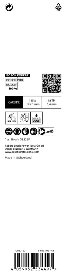 1 Zobenzāģa asmens S522EHM Thin Tough Metal, Zobenzāģiem EXPERT THIN TOUGH METAL S522EHM ASMENS, 2608900359, BOSCH