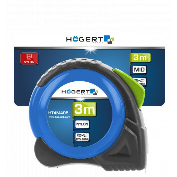 Рулетка 3м, 16мм, нейлон, 2-сторонняя, HT4M405 HOGERT