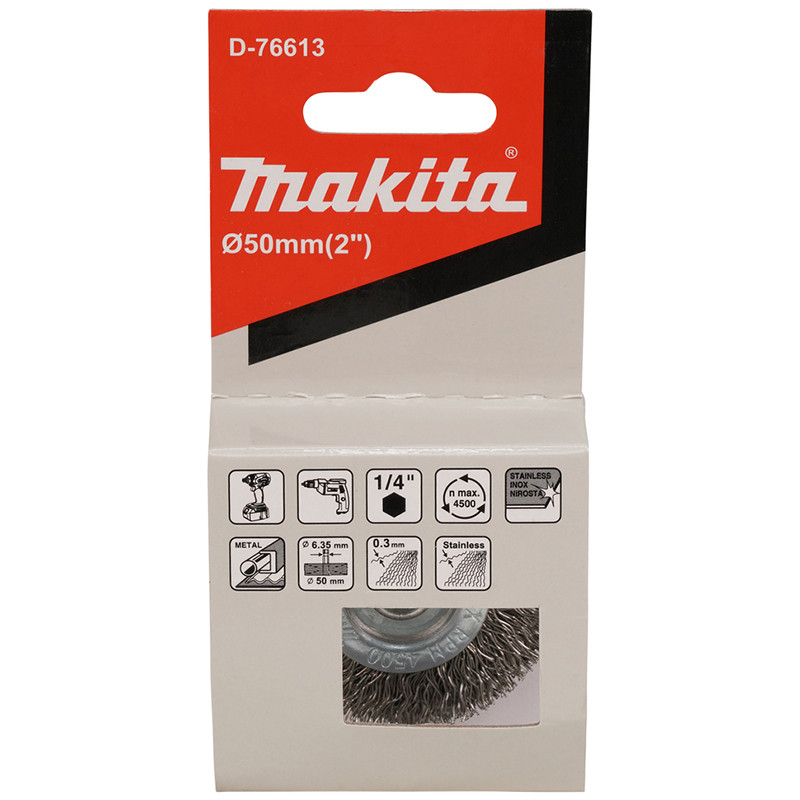 Diskveida birste 50mm, 1/4" HEX gofrēti tērauda sari D-76613 MAKITA