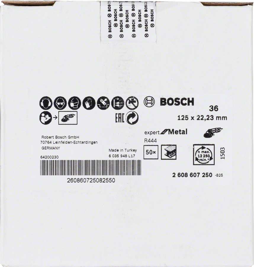 Fiber disks ExpertMetal D=125 mm,K 36,1 gab., Mazām leņķa slīpmašīnām R444 EXPERT FOR METAL SLĪPDISKS, 2608607250, BOSCH