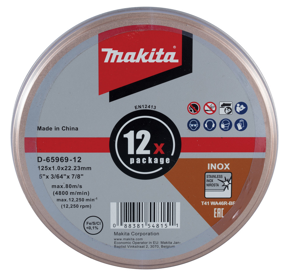 Griezripa 125x1.2mm, WA46R-BF Inox (12gab.), D-65969-12 MAKITA