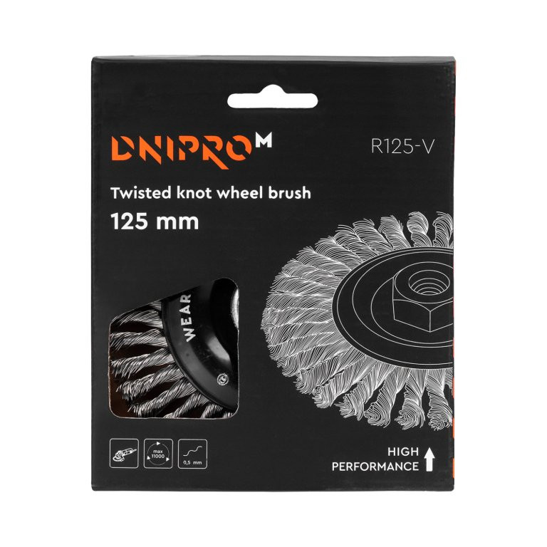 Concave brush Ø125mm, M14, braided steel bristles DNIPRO-M