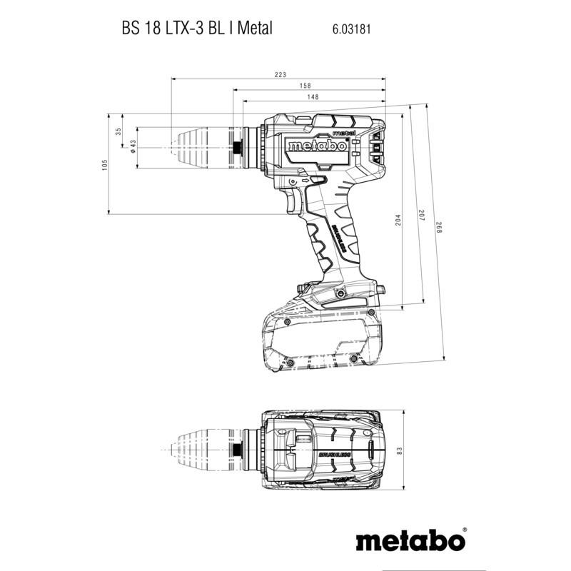 Akumulatora urbjmašīna BS 18 LTX-3 BL I, 2x5.5Ah, LiHD, METABOX; 603181660 METABO