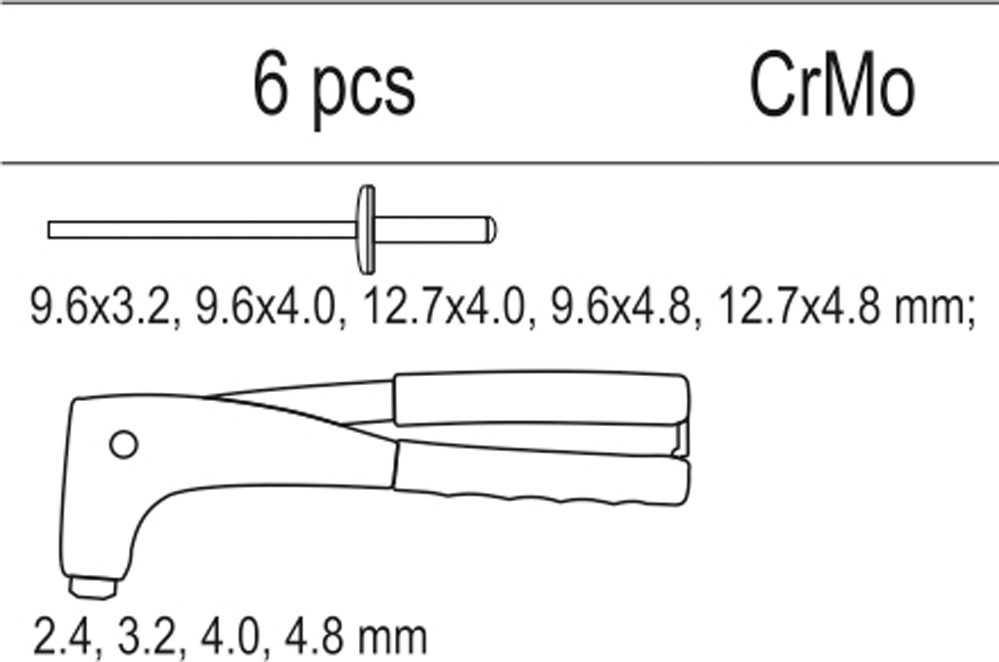 Kniedētājs Ar Kniedēm (6gab.) Instrumentu Skapim YT-55466 YATO