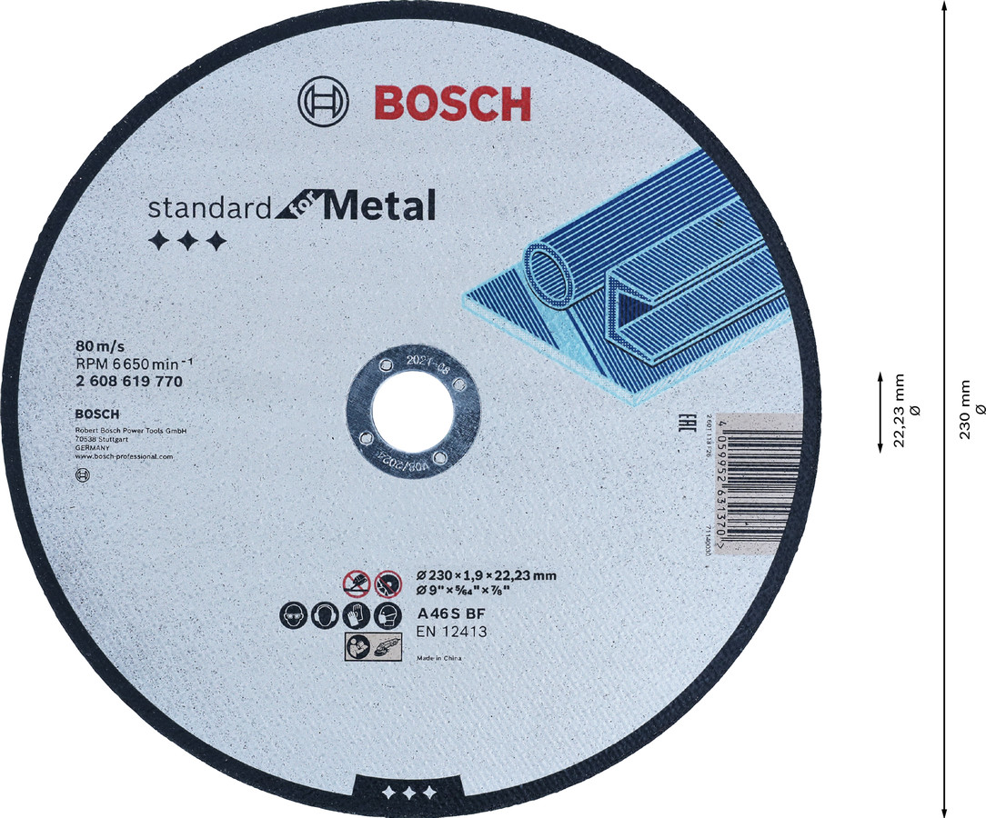 Metāla griešanas disks, 230 mm, 22.23 mm urbums, 1.9 mm biezums, 2608619770, BOSCH