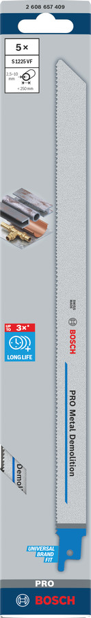 5 zobenzāģa asmeņi S 1225 VF, Zobenzāģiem PRO METAL DEMOLITION S1225VF ASMENS, 2608657409, BOSCH