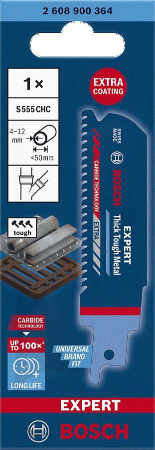 1 Zobenzāģa asmens S555CHC Thick Tough Metal, Zobenzāģiem EXPERT THICK TOUGH METAL S555CHC ASMENS, 2608900364, BOSCH