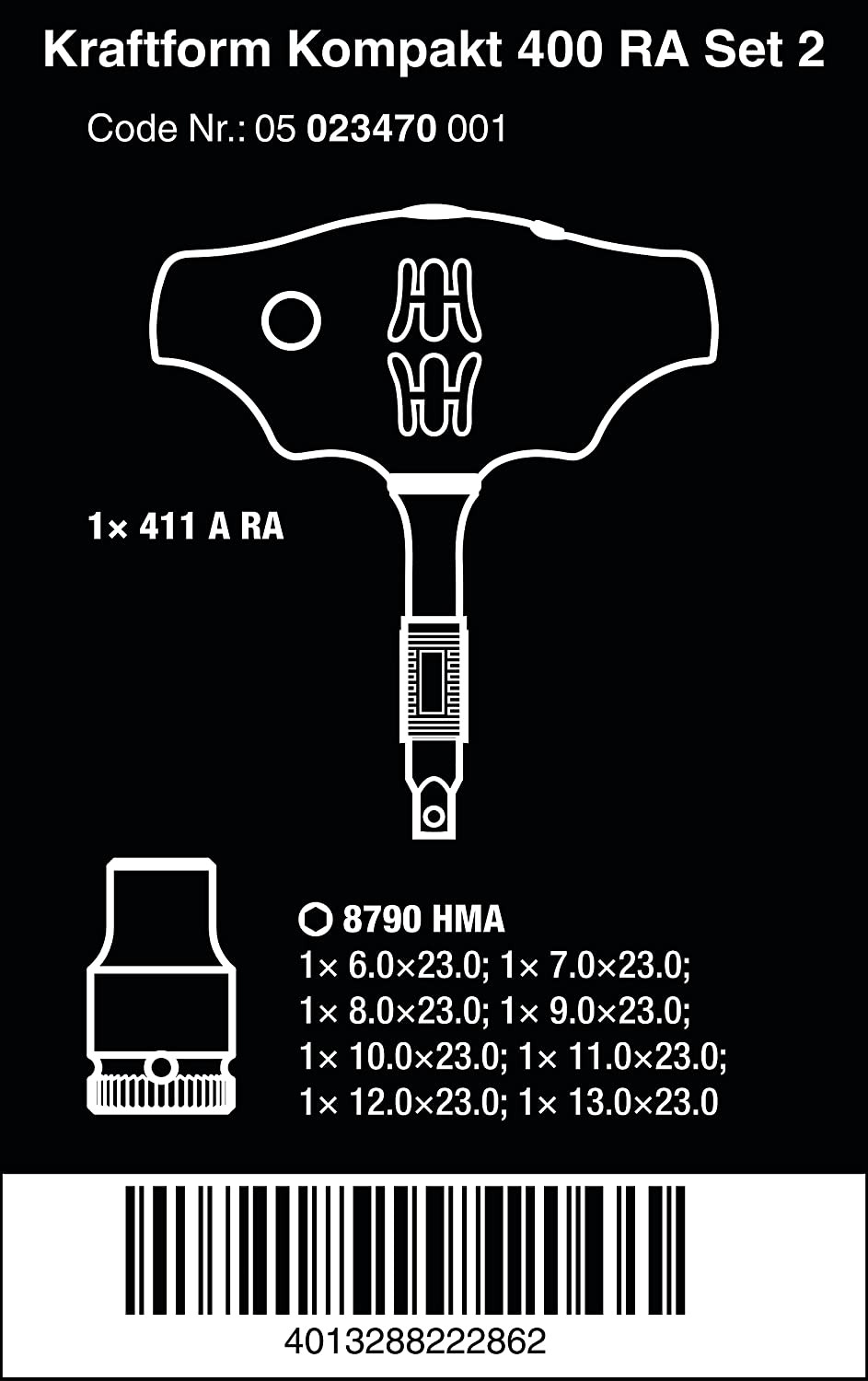 Набор насадок с ручкой Kraftform Kompakt 400 RA Set 2 (9 шт.) 05023470001 WERA