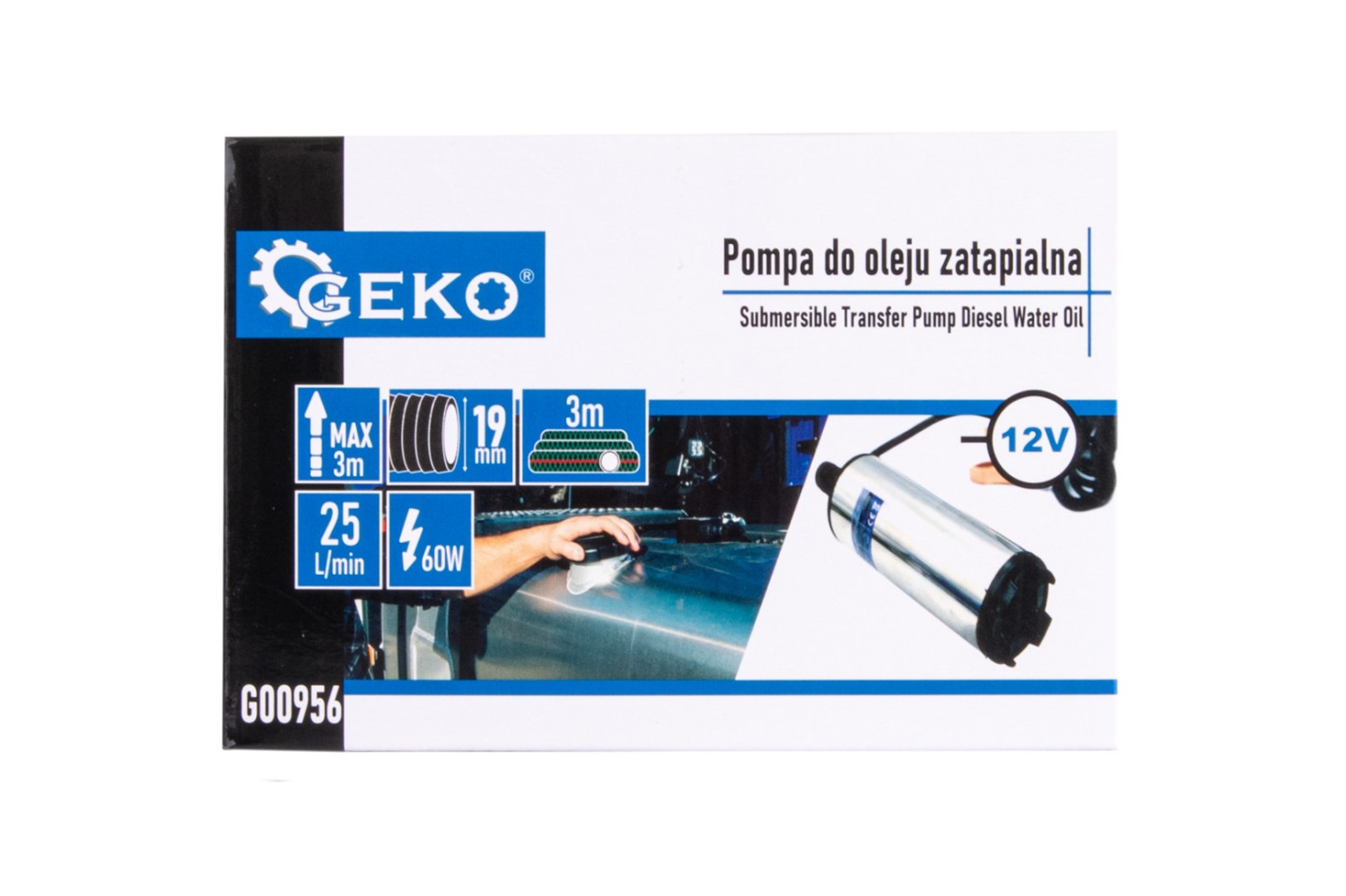 Iegremdējams sūknis eļļai/diegvielai 12V + 3m šļūtene, G00956, GEKO