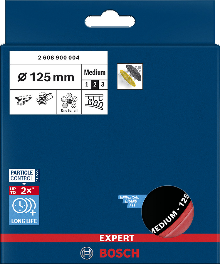 Slīpēšanas pamatne 125mm,Medium GET 55-125, Ekscentra slīpmašīnām EXPERT MULTIHOLE BALSTA DISKS, 2608900004, BOSCH