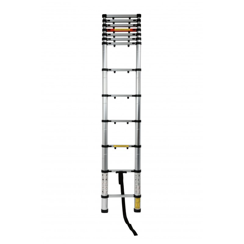 Teleskopinės aliuminės kopėčios 13 laiptelių (išskleidžiamos nuo 0,9 iki 3,8m., atlaiko 150 kg. svorį) AW23100 AWTOOLS