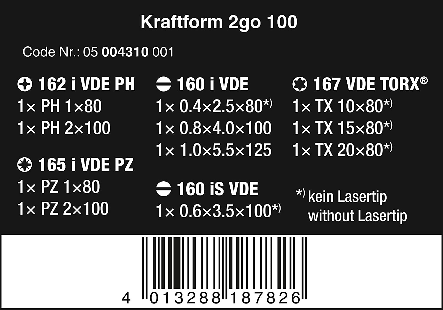 Skrūvgriežu komplekts Kraftform 2go 100 VDE 1000V (11gab.) 05004310001 WERA