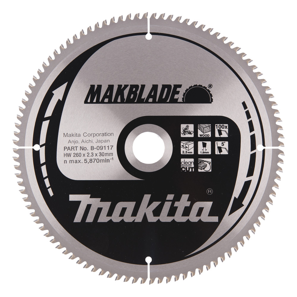 T.C.T. Zāģripa MAKBLADE 260X2.3X30mm 5° T100, B-09117 MAKITA