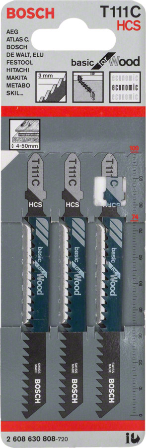 3 figūrzāģa asmeņi T 111 C, Figūrzāģiem FIGŪRZĀĢA ASMENS T 111 C BASIC FOR WOOD, 2608630808, BOSCH