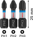 Skrūvgrieža uzg.PH1/2/3 3 gab./ Impact L= 25, Tiecienskrūvgriežiem, akumulatoru skrūvgriežiem PRO IMPACT PH SKRŪVGRIEŽA UZGALIS, 2608522470, BOSCH