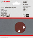 Slīppapīrs,kokam,PEX D=125mm,K240,5 gab., Ekscentra slīpmašīnām, ekscentra slīpmašīnām ar putekļu maisu C430 EXPERT FOR WOOD AND PAINT, 2608605645 BOSCH