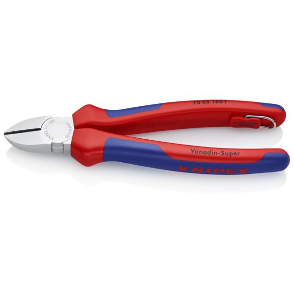 DIAGONAL CUTTER CHROME PLATED, HANDLES WITH MULTI-COMPONENT GRIPS, WITH INTEGRATED TETHER ATTACHMENT POINT, 7005180TBK KNIPEX