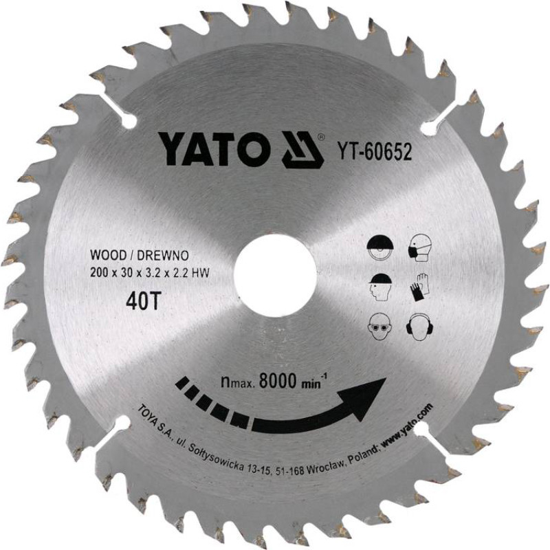 Pjūklo diskas, Medžiui, Grd, 200X30mm, 40Z; YT-60652 YATO