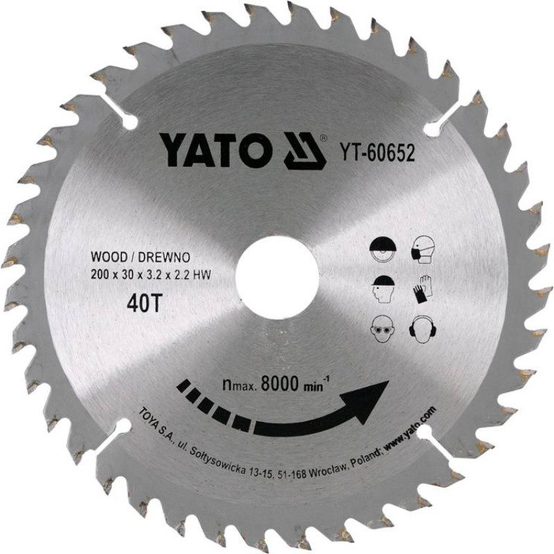 Pjūklo diskas medienai 200x30mm 40T TCT YT-60652 YATO