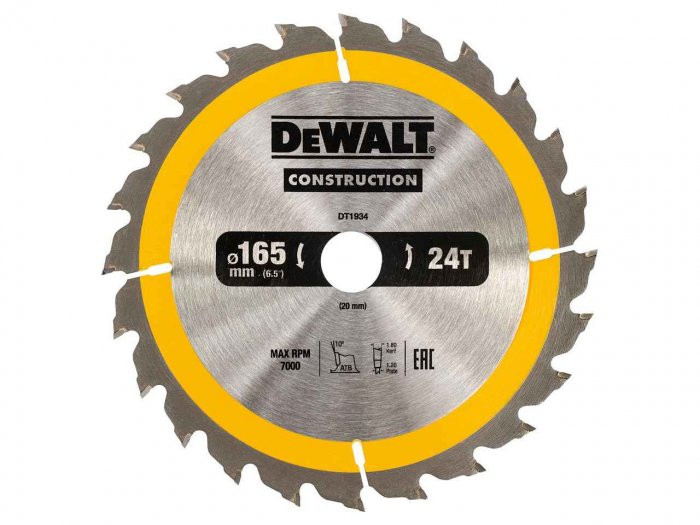 Pjūklo diskas 165x20mmx24z DT1934-QZ DEWALT