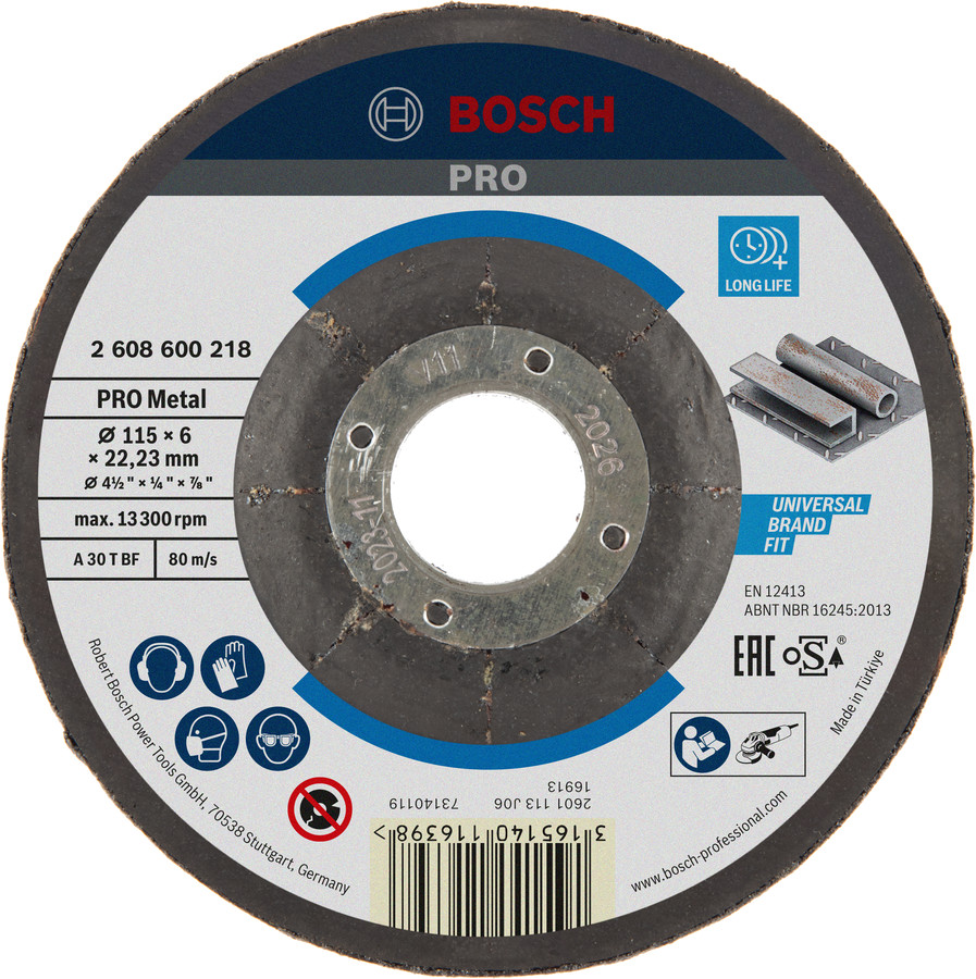 Slīpripa 115x22x6 mm metālam, Mazām leņķa slīpmašīnām PRO METAL SLĪPRIPA, 2608600218, BOSCH