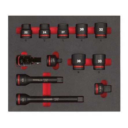 3/4″ SHOCKWAVE™ IMPACT DUTY PUTU IELIKTŅI, 3/4" SOCKETS STD FOAM SET 1 (12 PC), 4932493396 MILWAUKEE