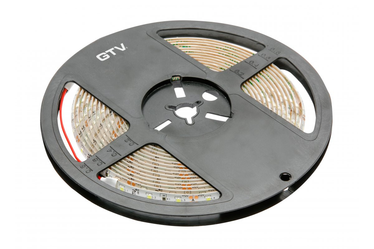 LED juosta FLASH 2835, 300 LED, 5m rulonas, 11W/M, 850lm/M, 12V, 60LED/M, 3200K šiltai balta, IP65, supjaustyti 5cm LD-2835-300-65-CBN GTV