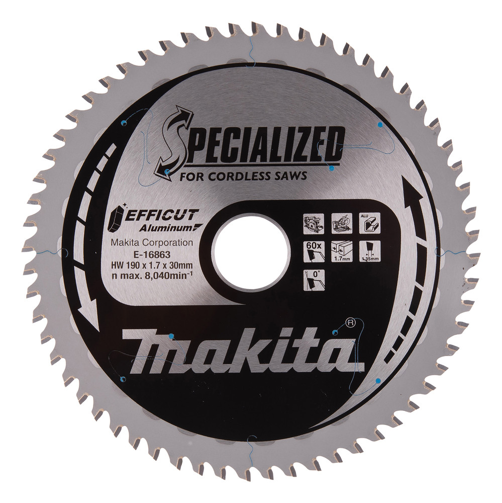 T.C.T ZĀĢRIPAS alumīnijam, 190 x 30 mm, 60T, EFFICUT, E-16863 MAKITA