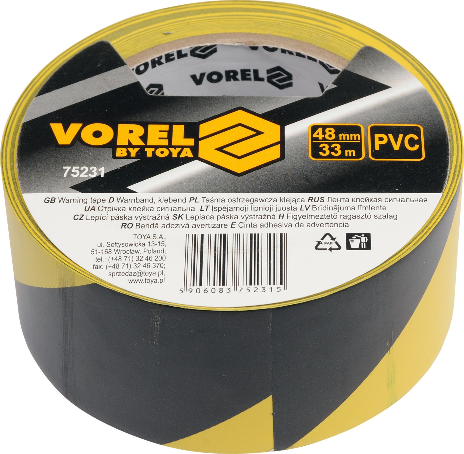 WARNING TAPE YELLOW / BLACK 48MMx33M 75231 VOREL