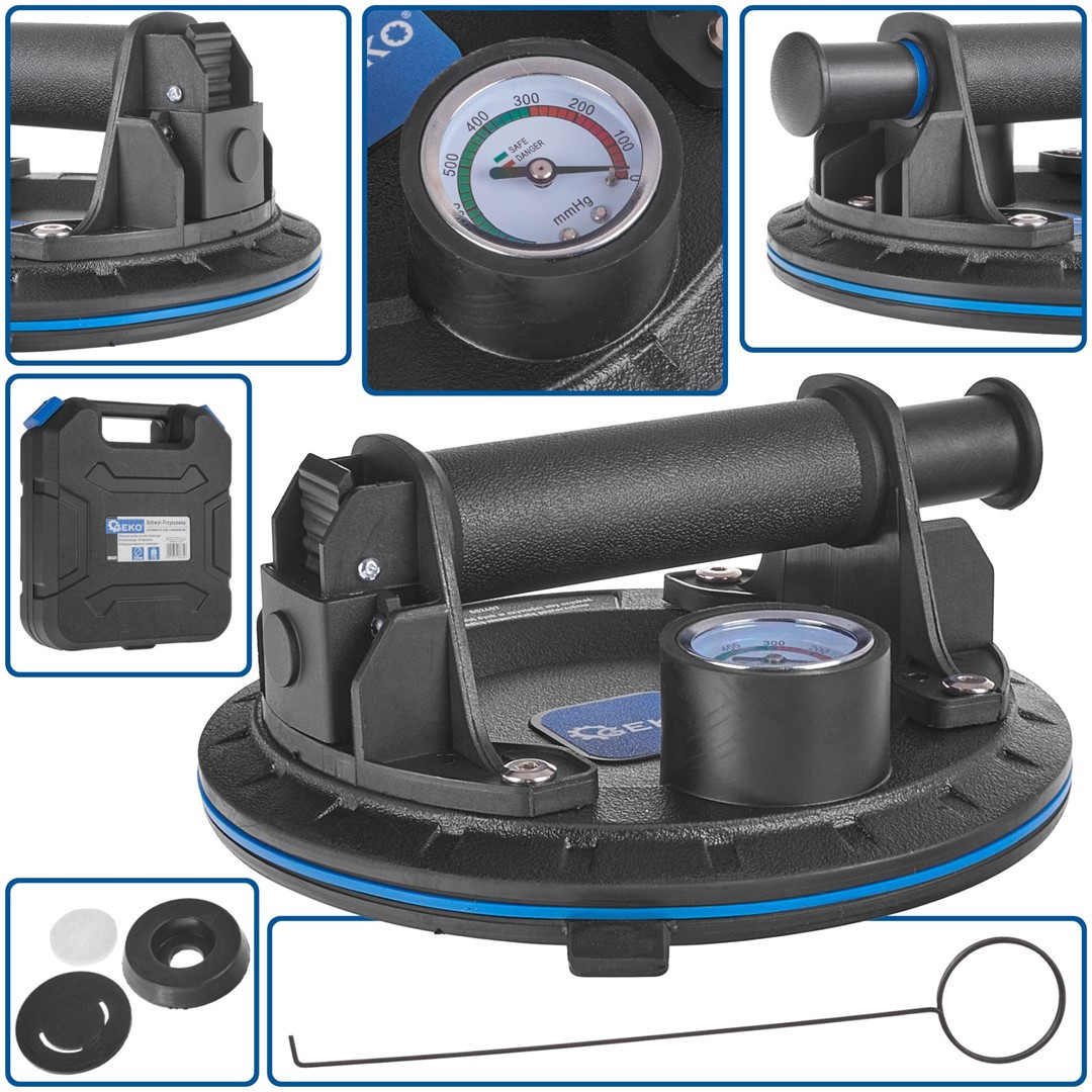 Vakuuma piesūceknis ar manometru 200mm, 170kg G02457 GEKO