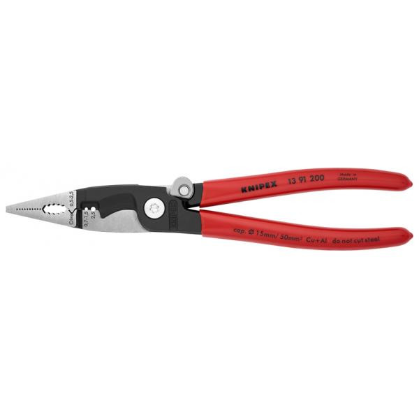 PLIERS FOR ELECTRICAL INSTALLATION BLACK ATRAMENTIZED, HEAD POLISHED, HANDLES PLASTIC COATED, 1391200SB KNIPEX