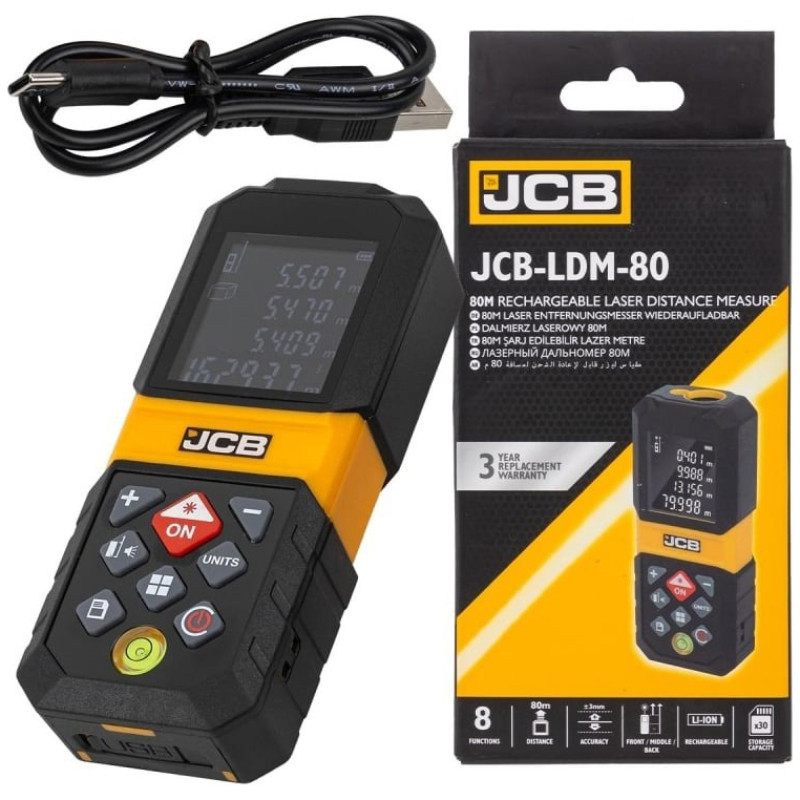 Lāzera tālmērs 80m, Li-Ion, USB-C, JCB-LDM-80 JCB