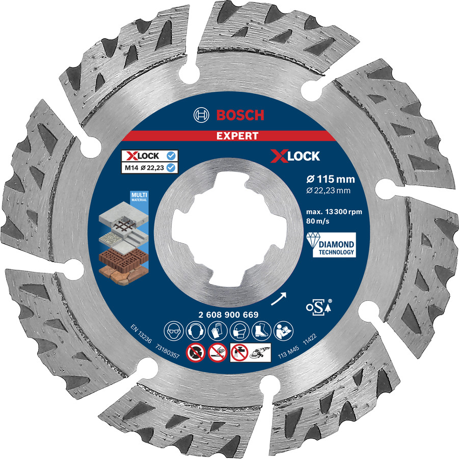 X-LOCK dimanta disks Multi Material 115, Mazām leņķa slīpmašīnām EXPERT MULTI MATERIAL DIMANTA GRIEZĒJDISKS, 2608900669, BOSCH