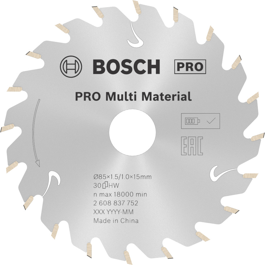 Standard MultiMaterial 85x15x1.5/1.0x30T, Rokas ripzāģiem PRO MULTI MATERIAL CORDLESS RIPZĀĢA ASMENS, 2608837752, BOSCH